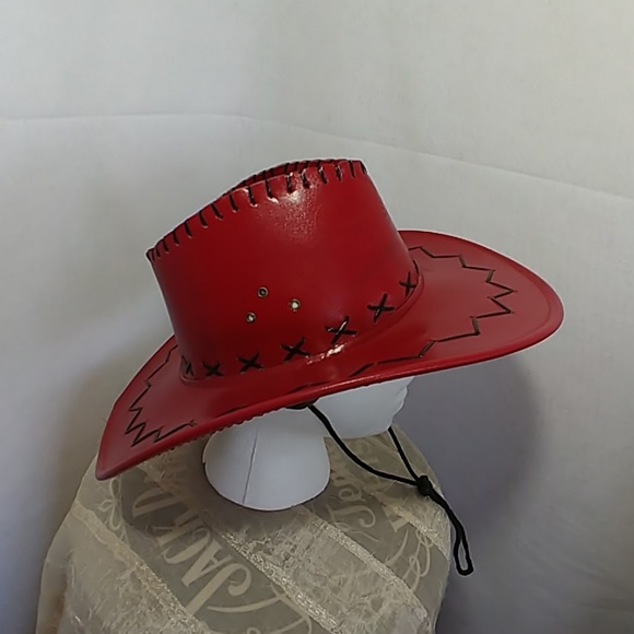 Red Leather Western Cowboy Hat 